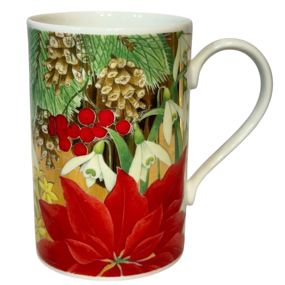 Dunoon Poinsettia 8oz Coffee‎ Mug Pinecone Christmas Scotland